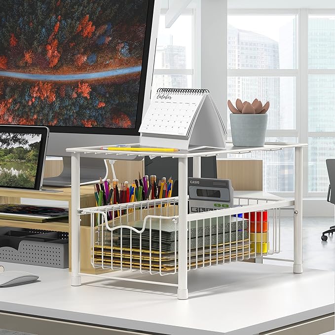 Simple Houseware Stackable Under Sink Cabinet Sliding Basket Organizer Drawer, White