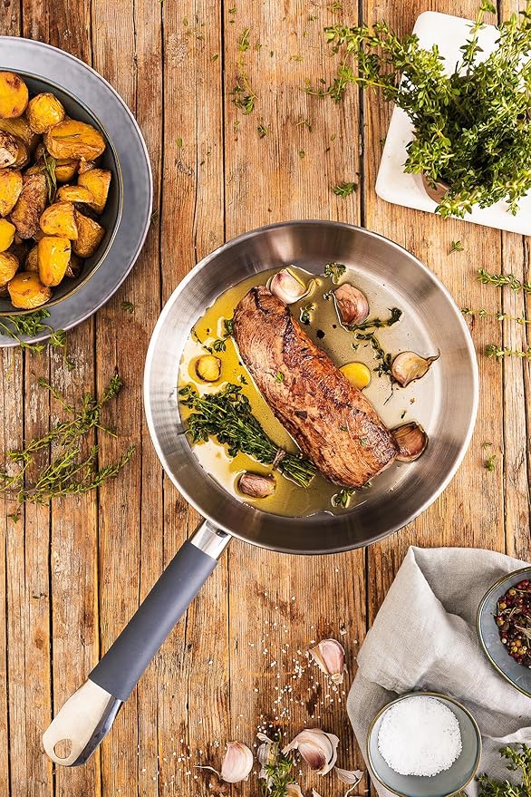 BRA COOKWARE Master 2 Frying Pan Set | 9.5 + 11 inches Professional Skillets | Stainless Steel Frypan | All Stovetop Compatible - Full Induction Skillet | PFAS Free | w/o Non-Stick | Shiny Finish