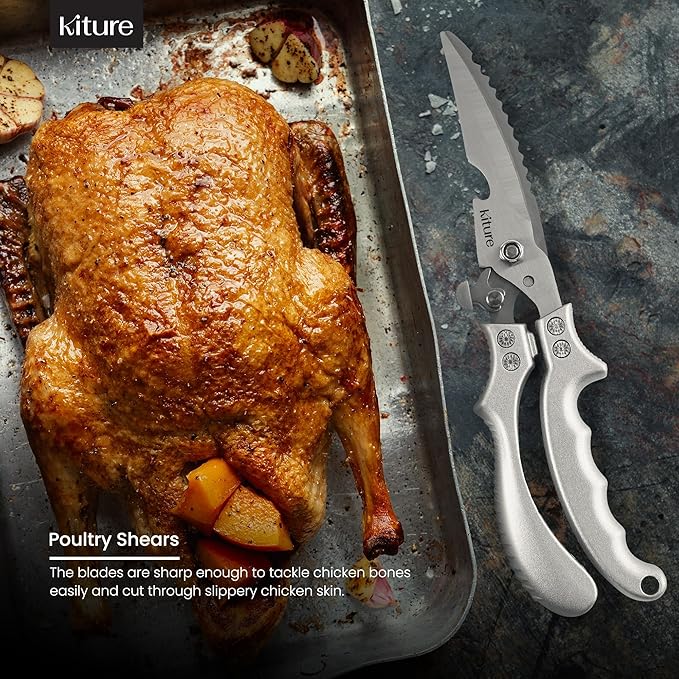 Heavy Duty Kitchen Shear with Bonus MultiPurpose and Herb Scissors 420 Stainless Steel for Chicken, Meat, Fish and Poultry Gift Set with Kitchen Shears for Food and Herbs Scissors by Kiture