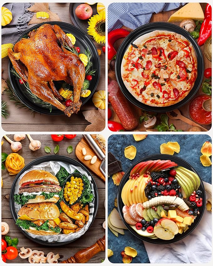 Enamel Round Baking Cake Pans Set Roasting Dish 4-Pack 9/10/12/14 Inch Non Stick Large Cookware for Cake Bread Pie Pizza Turkey Steak, Non-Toxic Carbon Steel Oven Dishwasher Safe Thanksgiving Bakeware