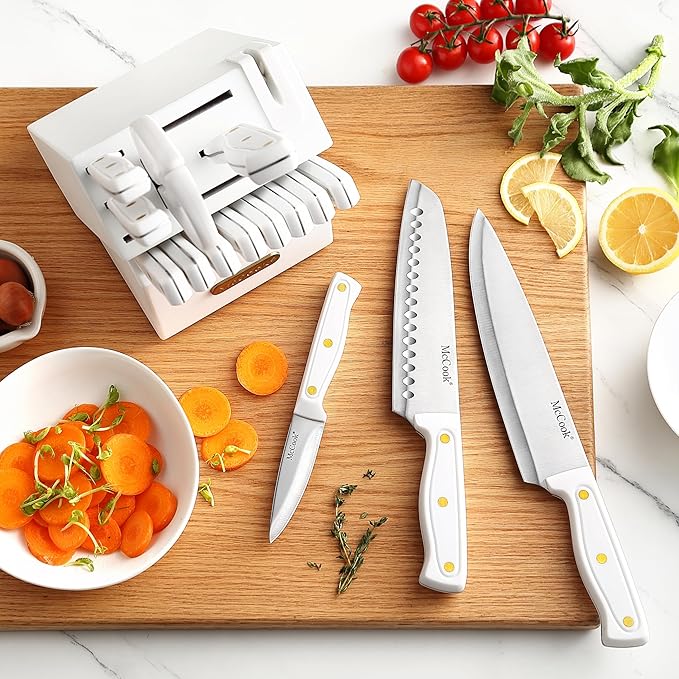 McCook® Knife Sets, White High Carbon Stainless Steel Kitchen Knife Sets with with Built-in Sharpener