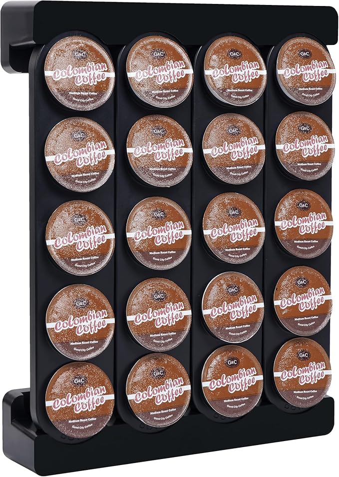 Wall Mounted Coffee Pod Holder, Holds 20 K Cup Coffee Capsules, for Wall Countertop Drawer, Black