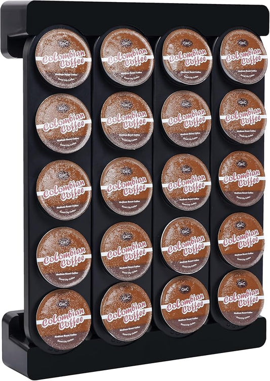 Wall Mounted Coffee Pod Holder, Holds 20 K Cup Coffee Capsules, for Wall Countertop Drawer, Black