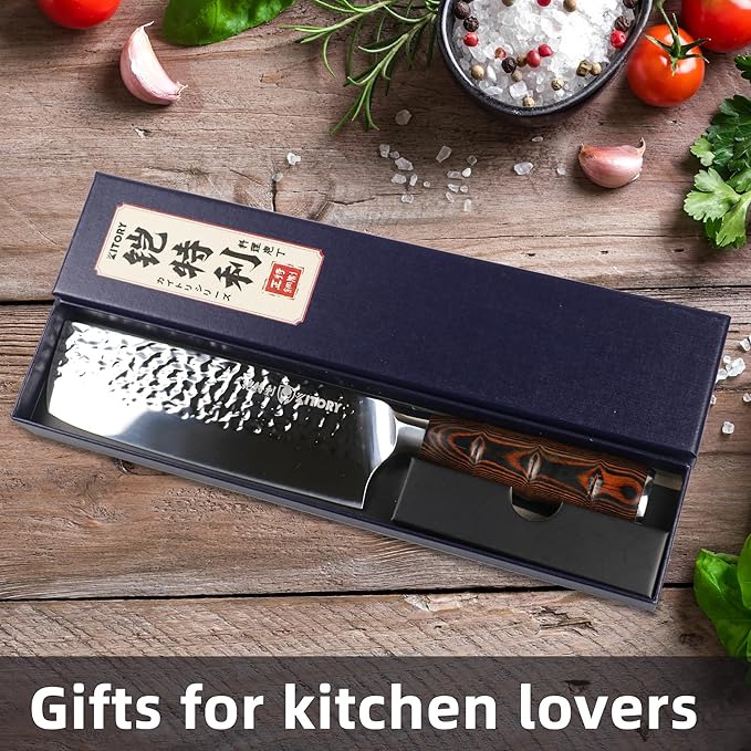 Kitory Nakiri Knife, Japanese Style Usuba Kitchen Knife, HC German Stainless Steel, Hammered Ultra Sharp Blade,Bamboo Shape Handle Cooking Cutlery 2025 Gifts for Home & Restaurant