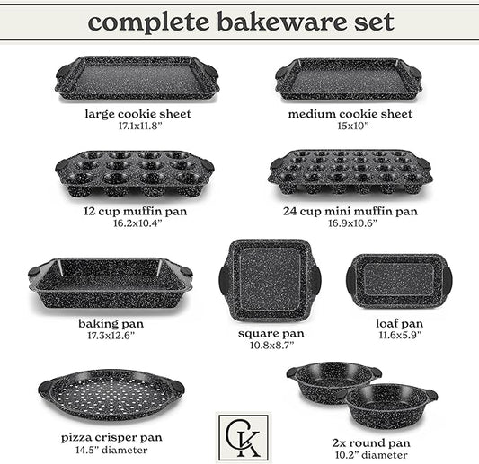 Country Kitchen Nonstick Stackable Bakeware Set - Durable, Easy Release Baking Set, Black, 10 Pcs