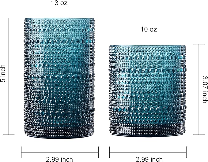 Khen Plastic Hobnail Drinking Glasses Set of 12 Neutral Tones Cups 6x 10oz Lowball & 6x 1oz Highball Acrylic Beaded Design, BPA-Free, Dishwasher Safe Indoor/Outdoor Drinkware Water, Juice, Cocktails