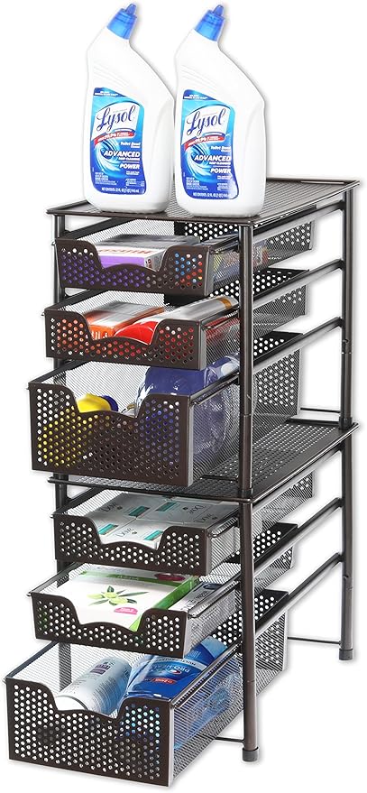 Simple Houseware Stackable 3 Tier Sliding Basket Organizer Drawer, Bronze