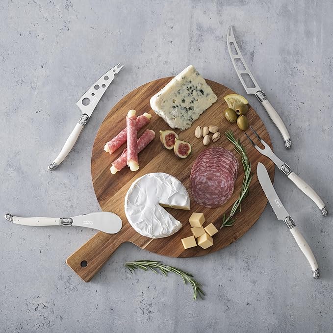 French Home 5-Piece Artisan Cheese Knife Set – Versatile Cheese Knives Set with Three-Rivet Ivory-Colored Handles & Iconic Bee Emblem – Sophisticated Charcuterie Board Accessories