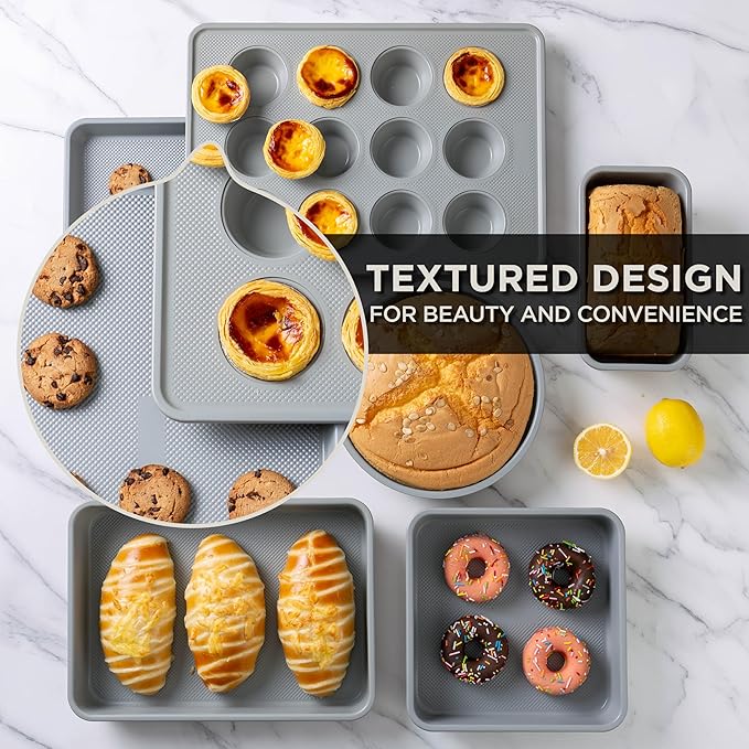 Country Kitchen Nonstick Stackable Bakeware Set - Durable, Easy Release Baking Set, Cream, 6 Pcs