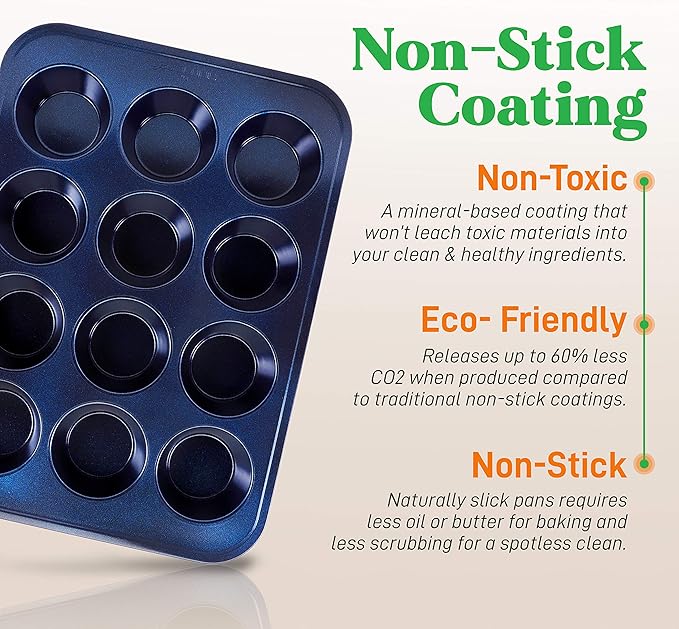 NutriChef 6-Piece Nonstick Baking Pans - Carbon Steel Non toxic Bakeware set with Cookie Sheets, Muffin, Loaf, Round & Square Pan - Restaurant Quality Baking Tray, Easy Clean, Dishwasher & Oven Safe