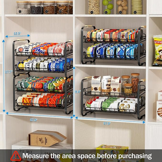 MAXIFFE 2-Tier Can Organizer for Pantry, 16.9"W × 11.5"D × 16.7"H, Stackable Metal Adjustable Hold 40 Cans Rack Storage Holder Dispenser for Soda Drinks Fruits, for Kitchen Countertop, 2 Pack Black
