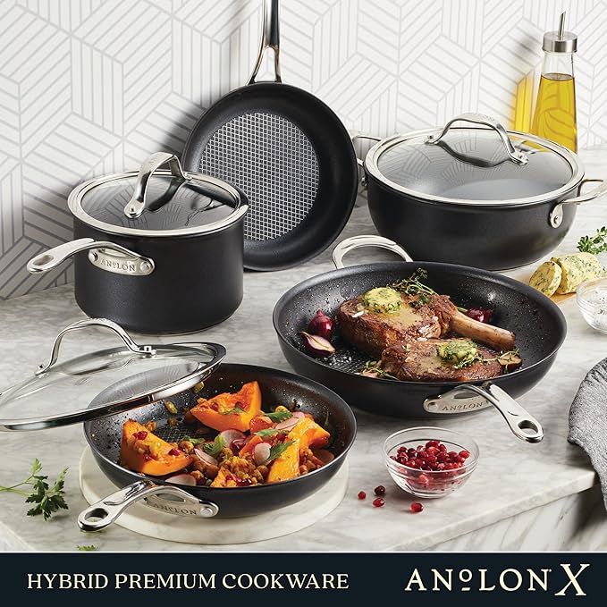 Anolon X Cookware/Pots and Pans Set, 8 Piece, Dark Gray