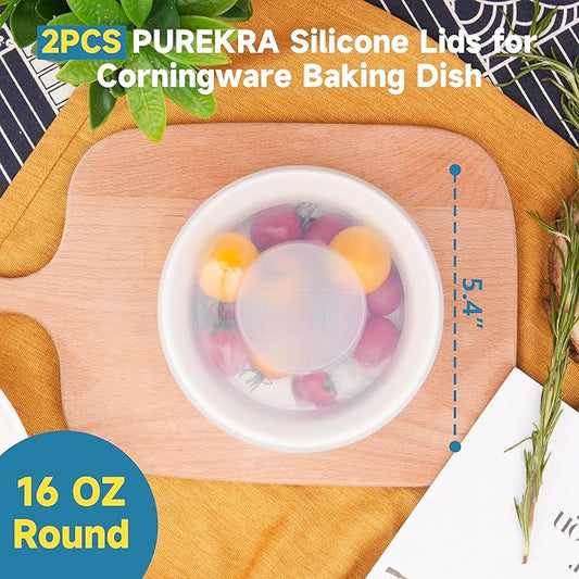 Silicone Lids for CorningWare 16-Ounce Round Dish, 2 Pack Reusable Covers for CorningWare Baking Dish (Dishes not Included) Dishwasher & Microwave & Freezer Safe