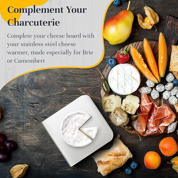 Soft Cheese Warmer – Warming Plate for Camembert & Brie Cheese – Complement Large or Mini Charcuterie Boards with Your Slow-Melt, Stainless Steel, Dishwasher-Safe Charcuterie Accessories by Ash Harbor