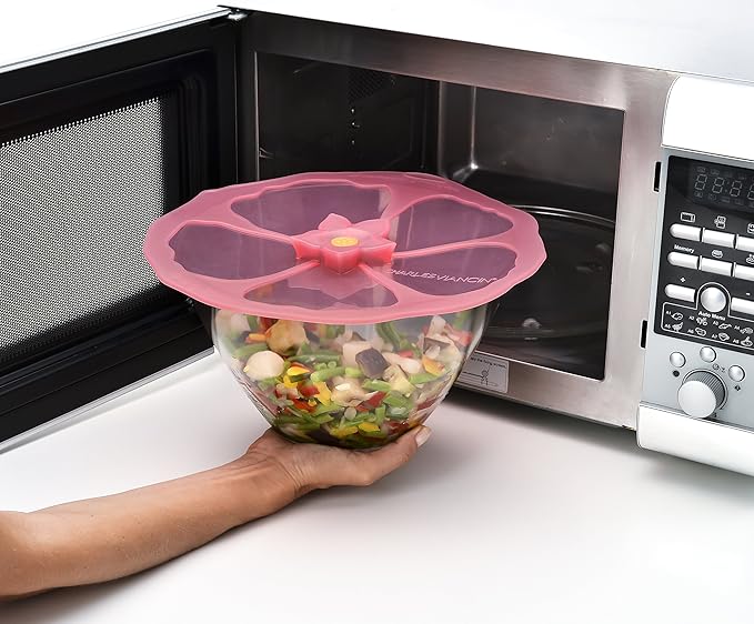 Charles Viancin - Hibiscus Silicone Lid for Food Storage and Cooking - 11''/28cm - Airtight Seal on Any Smooth Rim Surface - BPA-Free - Oven, Microwave, Freezer, Stovetop and Dishwasher Safe