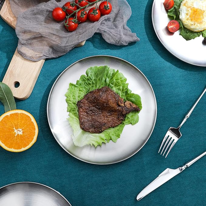 18/8 Stainless Steel Dinner Plate for Main Dishes, Grilled Meat, Dessert, Salad, and Fruit - 9 Inches (23 cm) Large Capacity