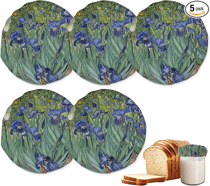 Sourdough Starter Jar Covers,5-Pack Reusable Vintage Oil Painting Floral Painting Cloth Lids for 3-4 Inch Jars,Ideal for Kombucha Kefir or Cheese Fermentation