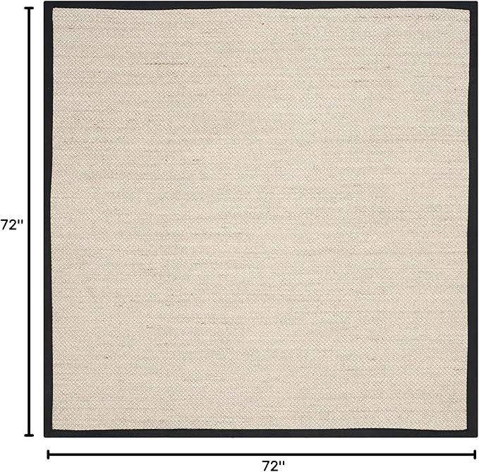 SAFAVIEH Area Rug 6' Square - Natural Fiber Collection - Marble & Black, Sisal, Woven Design with Border (NF143A)
