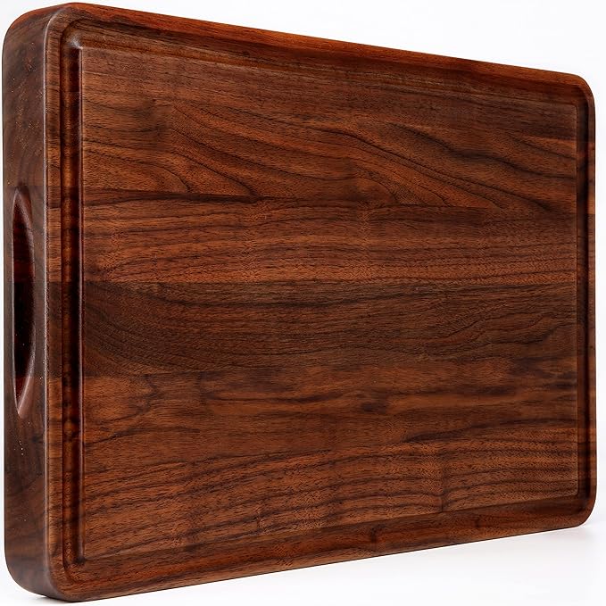 AZRHOM Large Walnut Wood Cutting Board for Kitchen 18x12 (Gift Box) with Juice Groove Handles Non-slip Mats Thick Reversible Butcher Block Chopping Board Cheese Charcuterie Boardrd