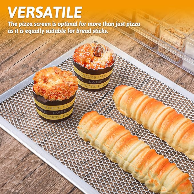 Pizza Screen 11 x 15.6 Inch 2 Pack Rectangular Aluminum Pizza Pan Restaurant-Grade Flatbread Screen Pizza Crisper Pan,Oven-Safe