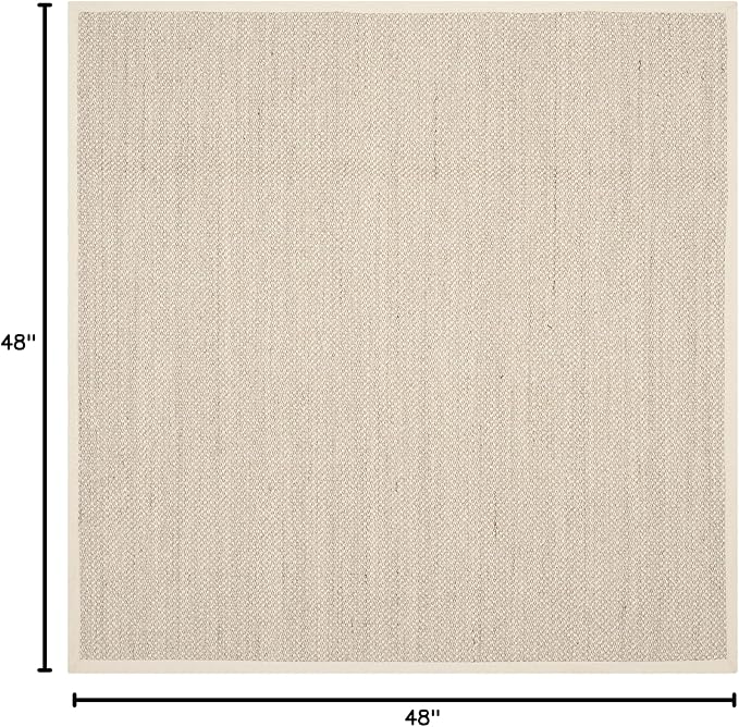 SAFAVIEH Area Rug 4' Square - Natural Fiber Collection - Marble & Beige, Sisal, Woven Design with Border (NF143C)