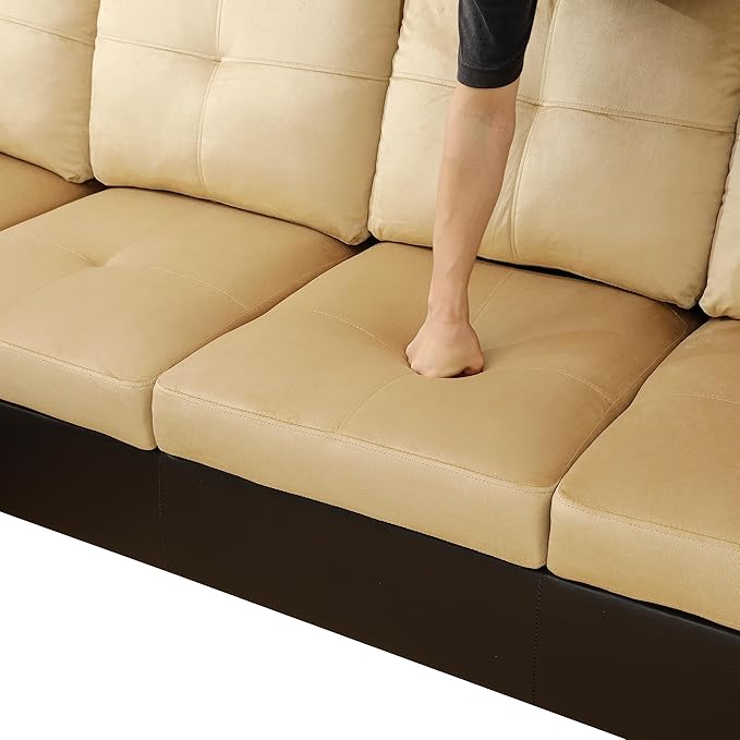 NicBex L Shaped Couch Sectional Couches for Living Room 2 Pieces Modern Sectional Sofa with Right Chaise Sectional Couch with Solid Frame for Living Room, Lint, Beige and Brown