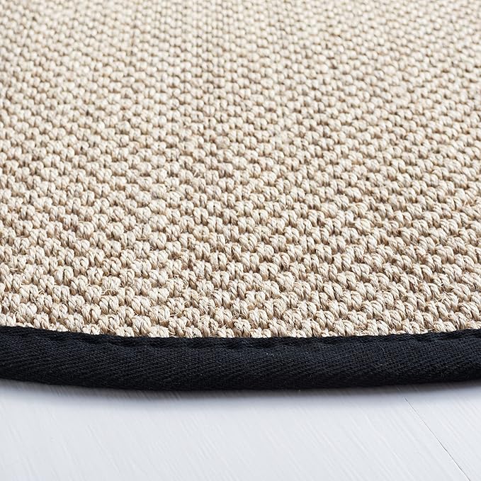 Safavieh Area Rug 3' Round - Natural Fiber Collection - Marble & Black, Sisal, Woven Design with Border (NF143A)
