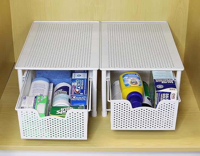 Simple Houseware Stackable Cabinet Basket Drawer Organizer, White