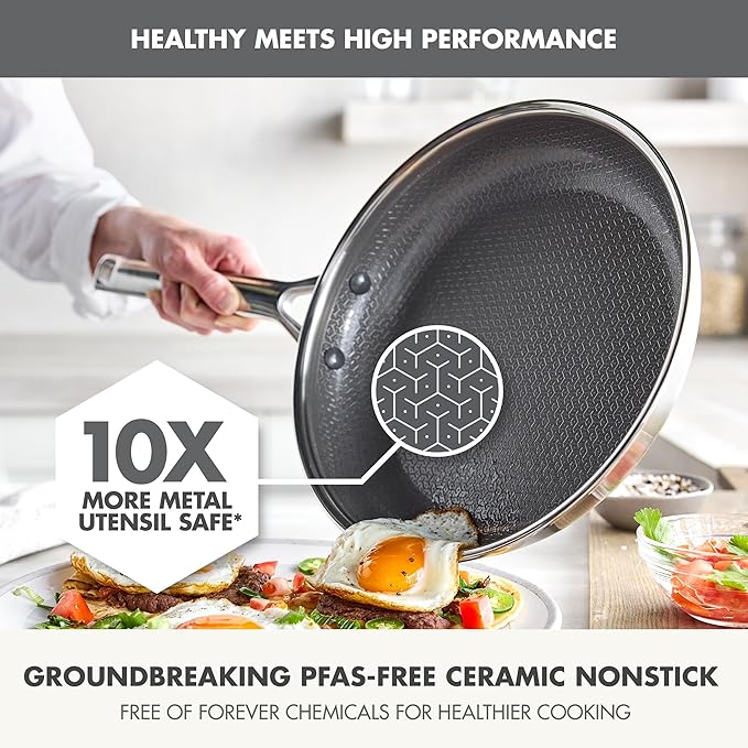 GreenPan Hybrid 10” Nonstick Stainless Steel Frying Pan, APEX Tri-Ply Thermobond PFAS-Free Ceramic Skillet, Induction & All Cooktop Compatible, Oven Temp to 850°F, Dishwasher Safe, Silver