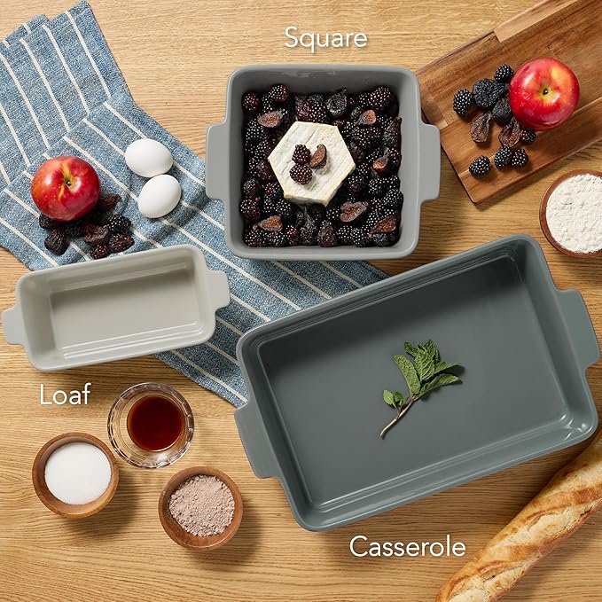 Best Choice Products Set of 3 Large Serving Trays, Party Platters and Ceramic Non-Stick Bakeware For Appetizers, Charcuterie, Snack, Dessert, Casserole, Sour Dough Bread Loaf - French Gray