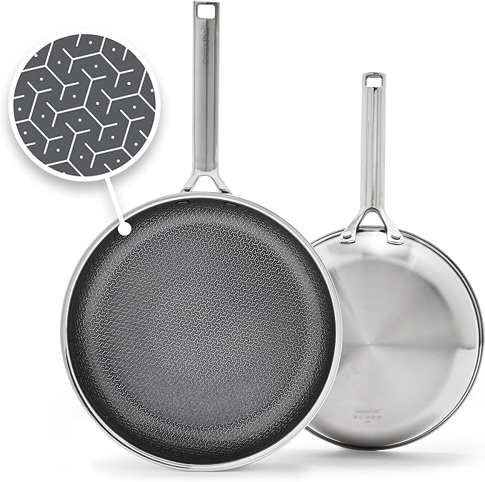 GreenPan Hybrid 9.5” & 11” Nonstick Stainless Steel Frying Pan Set, APEX Tri-Ply Thermobond PFAS-Free Ceramic Skillets, Induction & All Cooktop Compatible, Oven Temp to 850°F, Dishwasher Safe, Silver