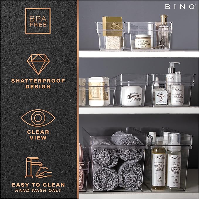 BINO | Plastic Storage Bins, Medium | THE HANDLER COLLECTION | Multipurpose Organizer Bins | Kitchen Pantry Organizers and Storage | Clear Containers for Organizing Home | Freezer Organizer