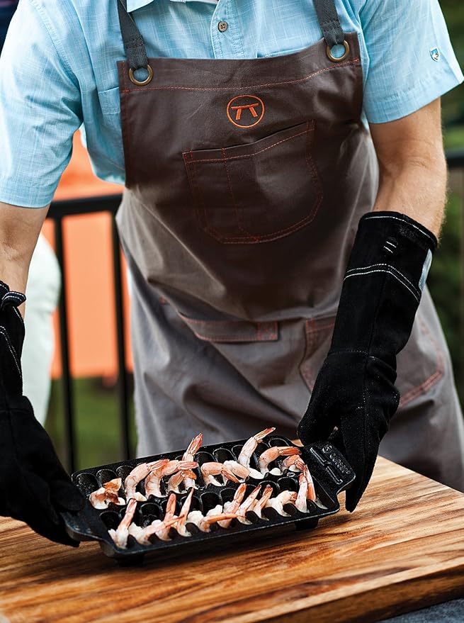 Outset 76375 Shrimp Cast Iron Grill and Serving Pan , Black