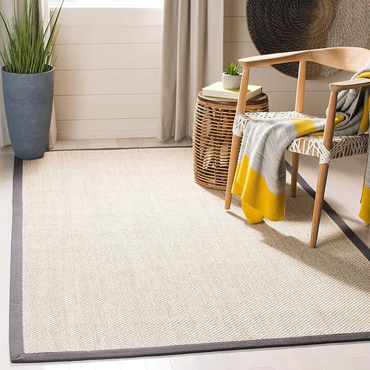 Safavieh Area Rug 6x8 - Natural Fiber Collection - Marble & Dark Grey, Sisal, Woven Design with Border (NF143D)