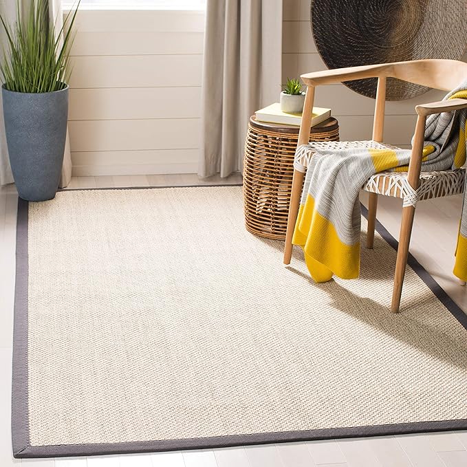 SAFAVIEH Area Rug 4x6 - Natural Fiber Collection - Marble & Dark Grey, Sisal, Woven Design with Border (NF143D)