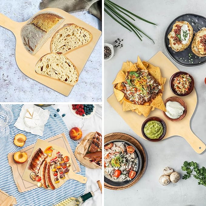 5 Pack 12 Inch Wooden Pizza Peel, Large Wood Pizza Spatula Paddle with Handle, Wooden Pizza Peel Spatula Cutting Board for Baking, Oven Pizza(16.5" L x 12" W)