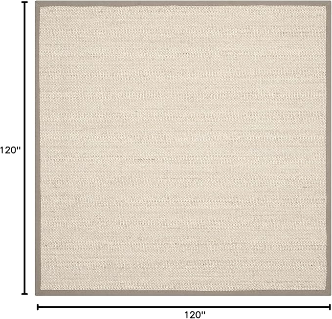 SAFAVIEH Area Rug 9' Square - Natural Fiber Collection - Marble & Khaki, Sisal, Woven Design with Border (NF143E)