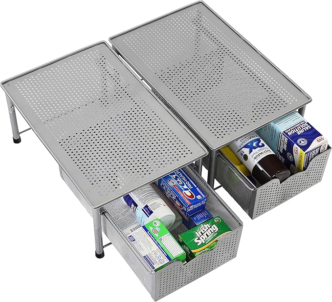 Simple Houseware Stackable Cabinet Basket Drawer Organizer, Silver