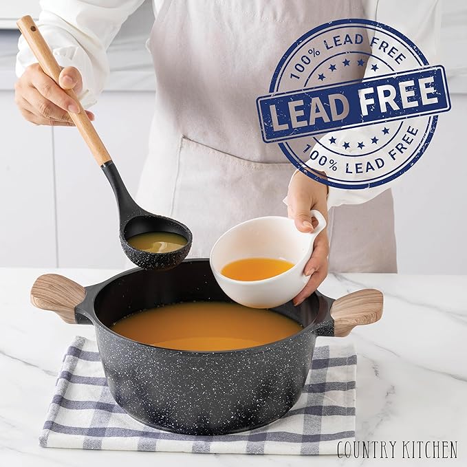 Country Kitchen Pots and Pans Set Nonstick, Cast Aluminum Kitchen Cookware Set with Utensils, 14 Pcs Non Stick Cooking Set w/Frying Pans & Saucepans, Black