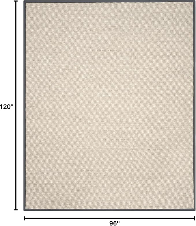 SAFAVIEH Area Rug 8x10 - Natural Fiber Collection - Large - Marble & Dark Grey, Sisal, Woven Design with Border (NF143D)