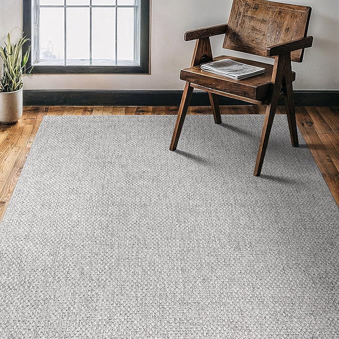 CAMILSON Easy Jute Rug 4x6, Indoor Outdoor Gray Color Farmhouse Area Rugs for Living Room Patio and Kitchen Rug, Solid Boho Woven Design, Easy-Cleaning, Washable Outside Carpet Alfombras (4 x 6)