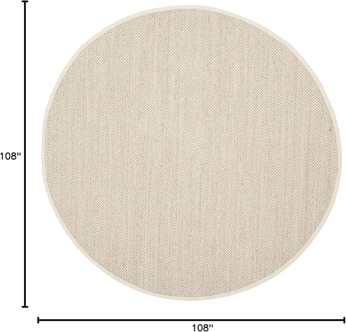 SAFAVIEH Area Rug 9' Round - Natural Fiber Collection - Marble & Beige, Sisal, Woven Design with Border (NF143C)