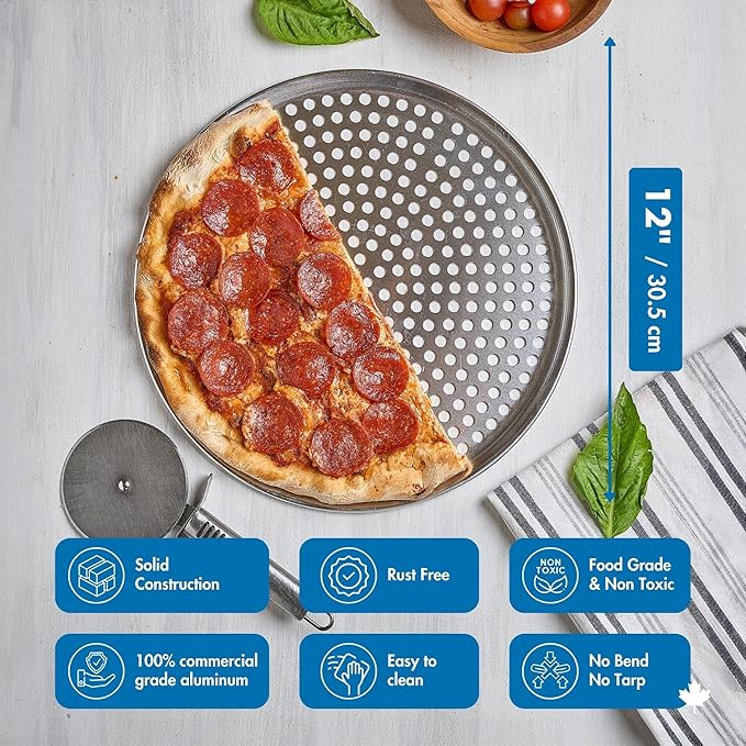 Norjac Pizza Pan with Holes, 16 Inch 2 Pack, Aluminum Pans for Oven, Round, Rust-Free & Heavy-Duty, Perforated Baking Tray for Crispy Crust