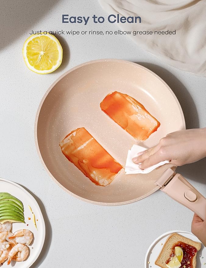 Ganiza 27pcs Nonstick Cookware Set, Pots and Pans Set Non Stick Detachable Handle, Non Toxic Cookware Sets Induction, Pots and Pans with Removable Handles, RV Cooking Set, Oven/Dishwasher Safe, Pink