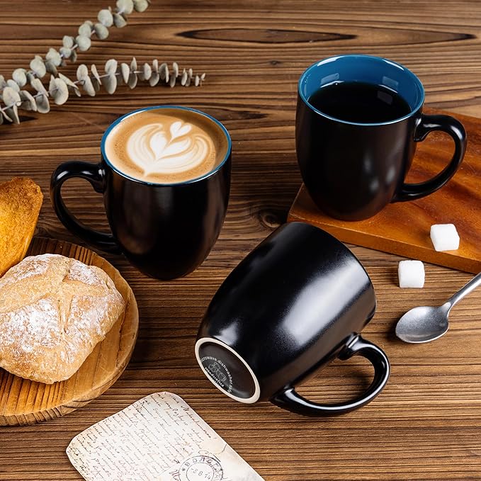 GBHOME 16oz Coffee Mugs Set of 6, Large Ceramic Coffee Mugs for Man, Woman, Dad, Mom, Modern Coffee Mugs Set with handle for Tea/Latte/Cappuccino/Milk/Cocoa. Dishwasher&Microwave Safe,Blue