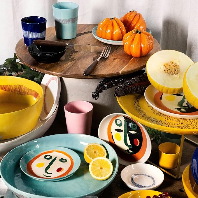 White Blue Dinner Plates | Feast tableware by Ottolenghi | Dishes Set for 2 | Stoneware Microwave Safe Plates | Dish Set | Farmhouse Kitchen and Dinnerware Sets | Luxury