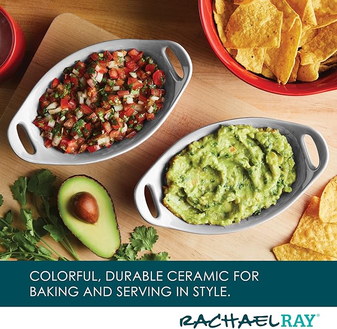Rachael Ray Ceramics Au Gratin Set, Oval, Two 12-ounce, Light Sea Salt Gray