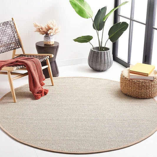 Safavieh Area Rug 3' Round - Natural Fiber Collection - Marble & Linen Color, Sisal, Woven Design with Border (NF143B)