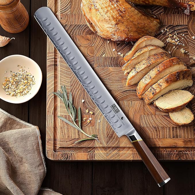 Brisket Knife 12 Inch, Japanese High Carbon Steel Carving Knife for Meat Cutting and BBQ, Razor Sharp Slicing Knives with Ergonomic Handle & Gift Box