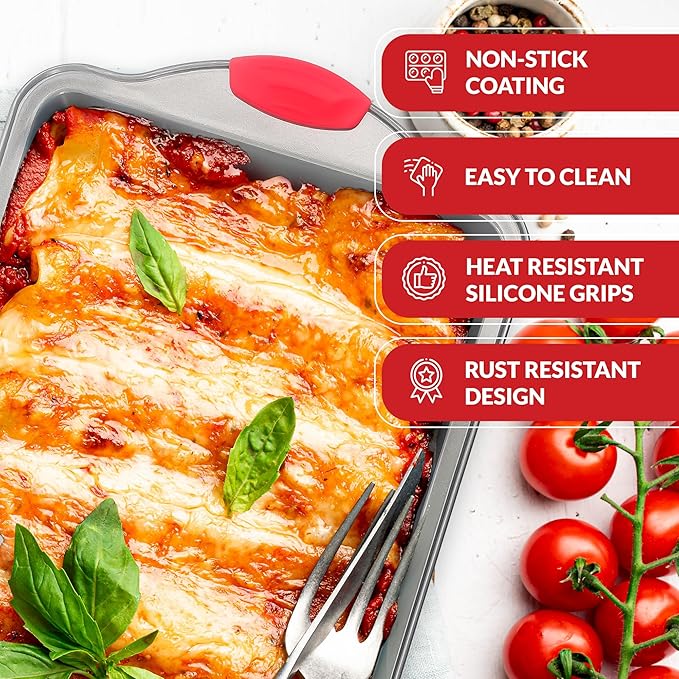 Boxiki Kitchen Non-stick 9x13 Rectangular Cake Pan - Durable Baking Pan for Oven Delights & Sheet Cakes - Non-Toxic, PTFE & PFOA Free